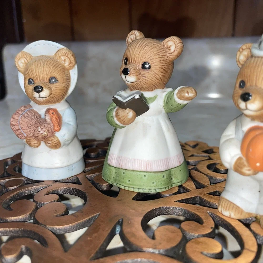 Vintage Homco Ceramic Bears Fall Pumpkin Turkey Book‎ Set of 3